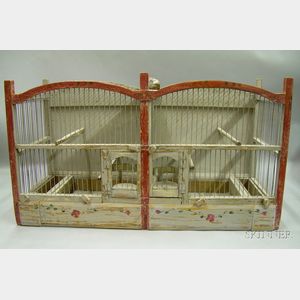 Painted Wood and Wire Breeding Double Birdcage.
