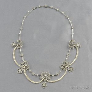 Platinum, Pearl, and Diamond Necklace