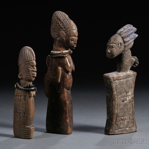 Three Yoruba Carved Wood Dolls