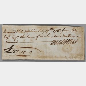 Jones, John Paul (1747-1792) Signed Receipt, Philadelphia, 17 July 1783.