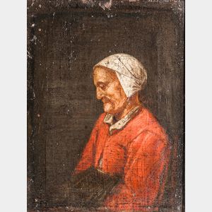 Dutch School, 17th Century Style Profile of an Old Woman in Red with a White Cap