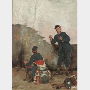Attributed to Marius Roy (French, b. 1833) Soldiers at Camp.