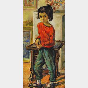 Katarzyna Librowicz (Polish, 1912-1991) Young Girl Leaning on a Table