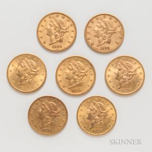 Seven $20 Liberty Head Double Eagle Gold Coins
