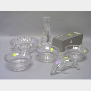 Oreffors Colorless Crystal Glass Bowl and Siljan Vase, a Set of Three Colorless Glas Bowls, and a Colorless Glass Dolphin Figural.