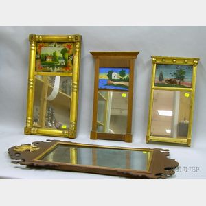Chippendale-style Mahogany Veneer Mirror, and Small Three Federal Giltwood and Mahogany Mirrors with Reverse-pa...