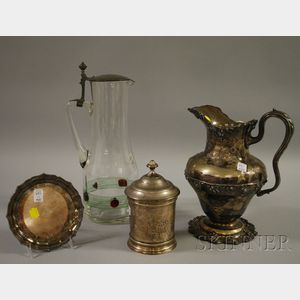 Four Silver Plated, Glass, and Pewter Items