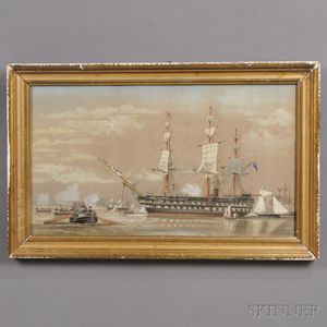 British School, 19th Century Anchorage with British Ship-of-the-Line.