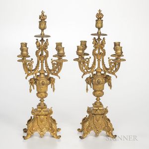 Pair of Gilt-bronze Renaissance Revival Five-light Candelabra