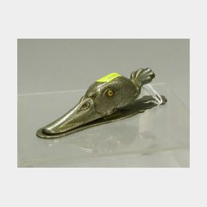 Silver Plated Cast Brass Duck Paper Clip with Glass Eyes.