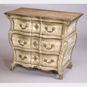 Continental Rococo Gray Painted Pine Chest of Drawers
