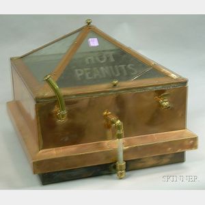 Kingery Mfg. Co. Brass-mounted Copper and Etched Glass "Hot Peanuts" Counter-top Cabinet
