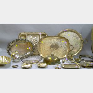 Group of Silver Plated Table, Serving, and Desk Items