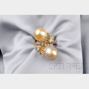 18kt Gold, Golden Pearl, and Diamond Bypass Ring