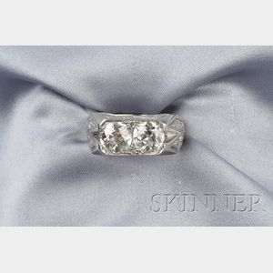 Art Deco Platinum and Diamond Twin stone Ring