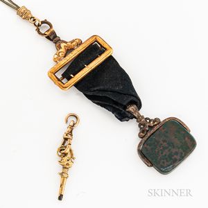 Antique Gold and Bloodstone Swivel Fob