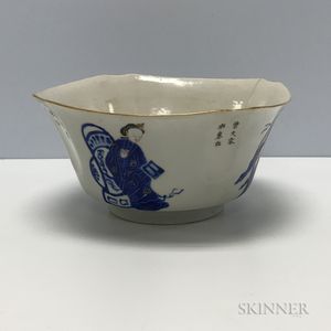 White Bowl with Enameled Blue Figures