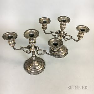 Pair of Sterling Silver Weighted Three-light Candelabra