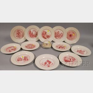 Twelve Wedgwood University of Pennsylvania Ceramic Plates, a Cup, and Five Saucers