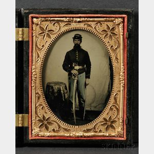 Quarter Plate Tintype of a Standing Civil War Union Soldier