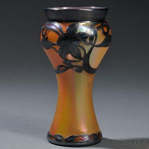 Gold Iridescent Vase with Silver Overlay