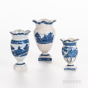 Three Blue Transfer Pouch Vases