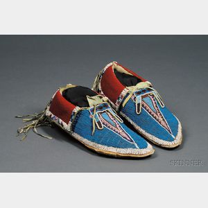 Southern Plains Beaded Hide and Cloth Moccasins