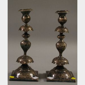 Pair of Polish Silver Plated Candlesticks