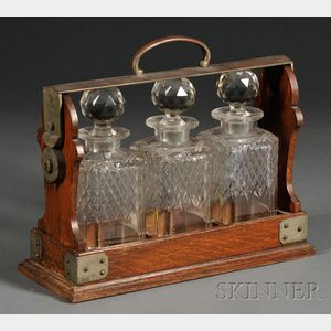 Victorian Oak Three Bottle Tantalus