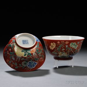 Pair of Red-ground Porcelain Bowls