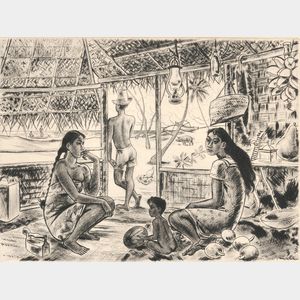 Jacques Boullaire (French, 1893-1972) Three Tahitian Scenes: Pahi Nuku Hiva - Tahiti