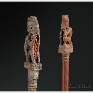 Two Indonesian Carved Wood Pig Trap Charms