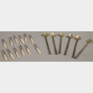 Set of Twelve English Mother-of-pearl-handled Picks and Six Sterling Silver Iced Tea Spoons