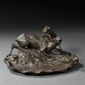 Probably Otto Jarl (Austrian, 1856-1915) Bronze Vide Poche with a Deer and Fawn