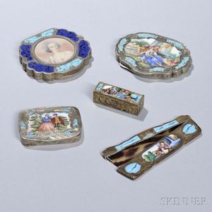 Five Italian .800 Silver and Enamel Toiletry Items