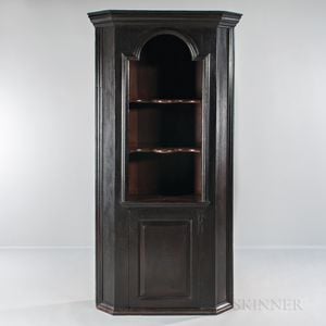 Small Early Black-painted One-piece Corner Cupboard