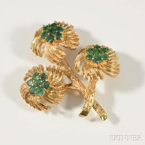 14kt Gold and Emerald Floral Brooch