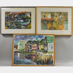 Lawrence Anderson (American, 1906-1994) Three Watercolors of Harbor and Architectural Views