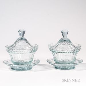Pair of Anglo Irish Cut Glass Covered Bowls on Stands