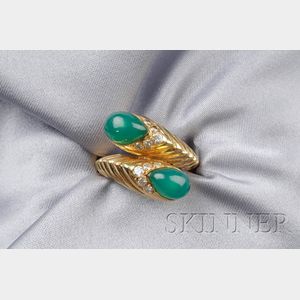 18kt Gold, Green Chalcedony, and Diamond Ring