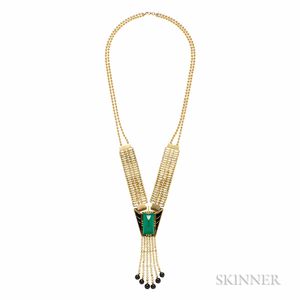 14kt Gold, Onyx, and Enamel Necklace