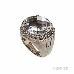 John Hardy Sterling Silver, Moon Quartz, and White Sapphire Bamboo Ring
