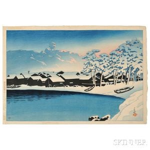 Kawase Hasui (1883-1957),Morning Snow at Ogi Harbor, Sado Island