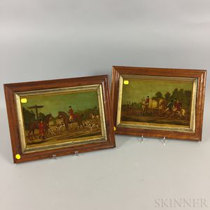 Pair of Framed Mezzotint on Glass Stag Hunting Scenes