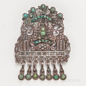 Matilda Eugenia Poulet Mexican Silver and Turquoise Brooch