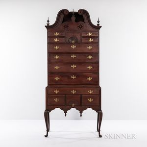 Queen Anne Carved Cherry Scroll-top High Chest of Drawers