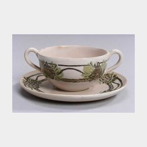 Saturday Evening Girls Decorated Double-Handled Pottery Cup and Undertray