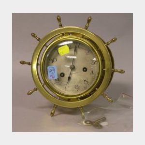 Waterbury Clock Co. Brass Ships Wheel Clock.