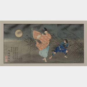 Yoshitoshi: Fujiwara Yasumasa Playing the Flute in the Ichihara Moor