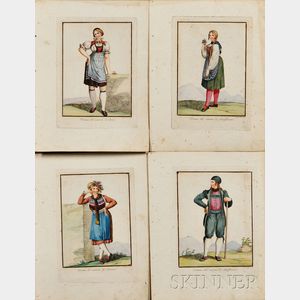 Bartolomeo Pinelli (Italian, 1781-1835) Four Costume Studies from Swiss Cantons: Schaffhausen (2),Lucerna